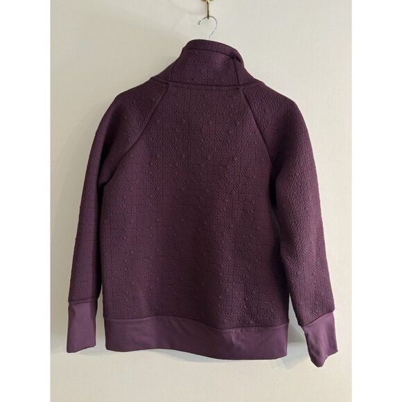 Athleta Jacquard Elevation Geometric purple Quilted Pullover Sweater Womens sz M - Picture 7 of 13